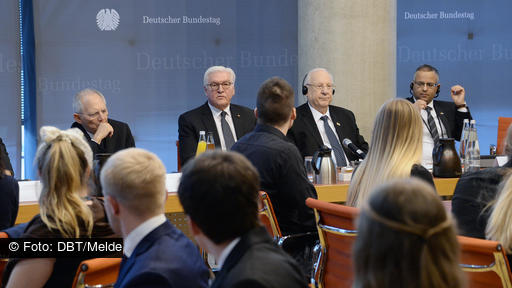 Rivlin, Steinmeier and Schäuble during their discussion with young people.